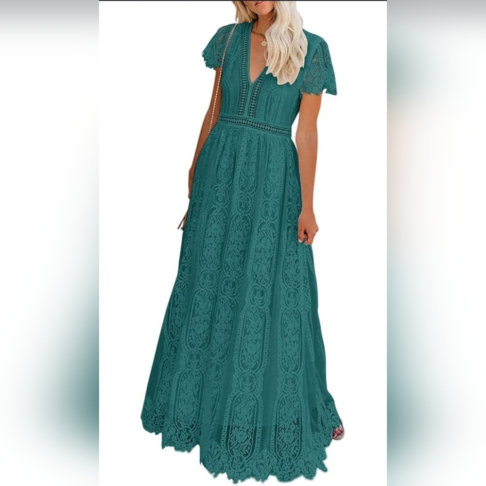 Elegant Teal Lace Maxi Dress